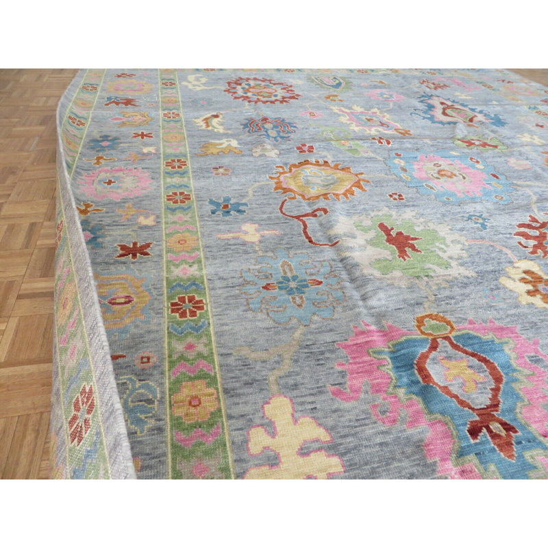 Tapis oriental gris Oushak coloré noué à la main 11 pi 10 po x 14 pi 10 po 131D21FAC6964B75B8EC9B24B8824AE3