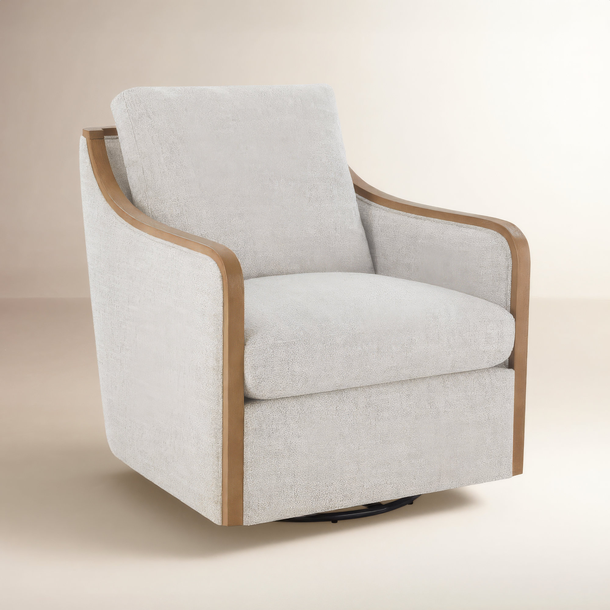 Grayton Oversized Upholstered Swivel Barrel Chair, Nathan Wheat Performance Tweed