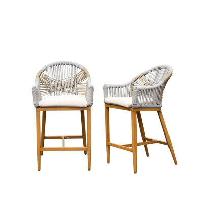 Chaises de bar d'extérieur pour 2 personnes - hauteur de comptoir avec structure en corde et coussin en aluminium, kaki pour le jardin, tabourets de piscine pour 2 personnes, coussin fascinant, accoudoir et piscine, patio, cuisine,
