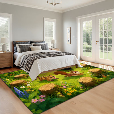 Tapis lavable 8 x 10 8 po Tapis de jeu à motif de cercles colorés avec envers en TPE antidérapant Tapis bleu pour salle de séjour, chambre à coucher, salle à manger et bureau à domicile