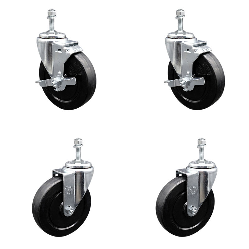 Rubber 10MM Threaded Stem Caster Set 2 Brakes SCC