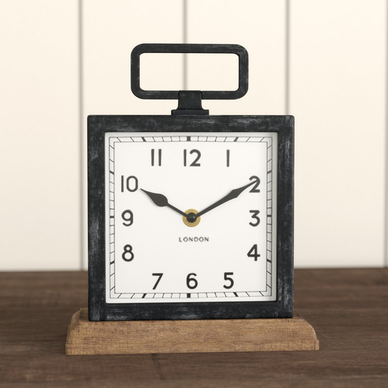 Rachel Farmhouse / Country Analogue Metal Quartz Movement / Crystal Tabletop Clock in Black/Brown
