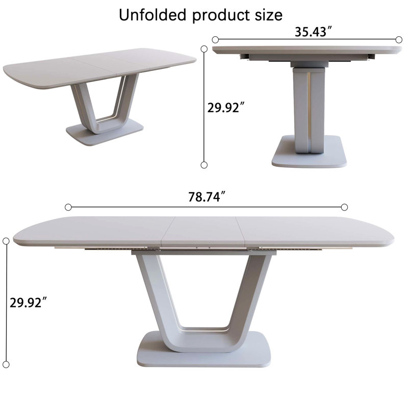 7 pièces: table extensible, 6 chaises en polyuréthane, pieds en forme de U, blanc, idéal pour les réunions de famille à la maison