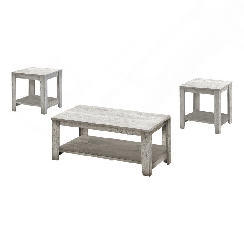 Ensemble de table 3 pièces ensemble de bout de café côté salon gris stratifié transitionnel., Gris clair, Gris clair