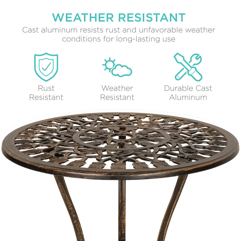 Copper Cast Aluminum 3-Piece Patio Bistro Set with Tulip Design