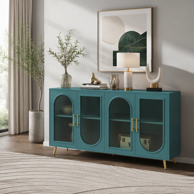 Buffet moderne, meuble télé pour téléviseur de 65 pouces et plus avec rangement et tablettes réglables pour le salon, la chambre à coucher