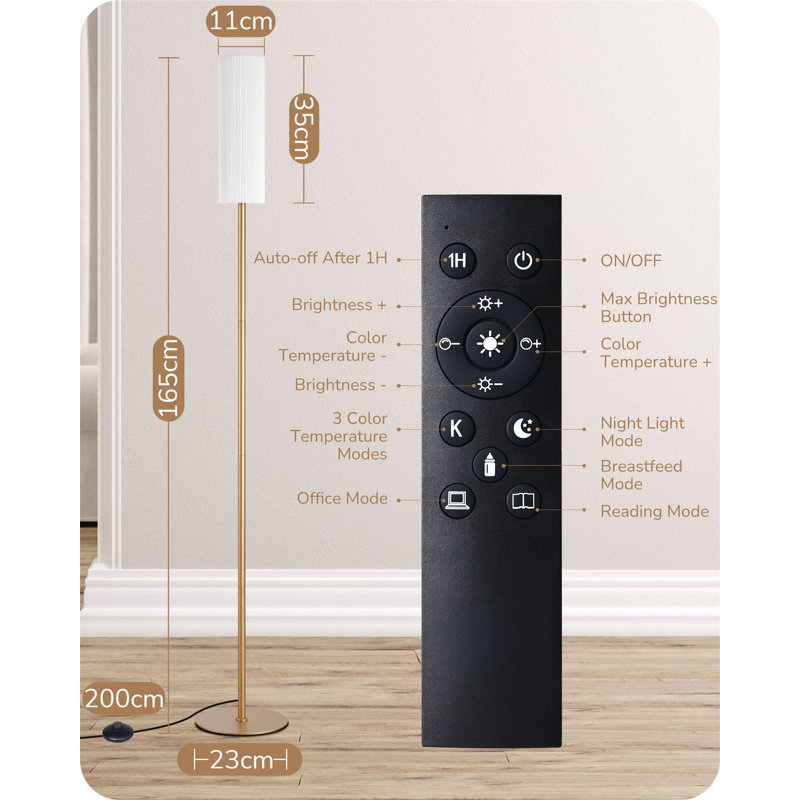 Asra 165cm Column Floor Lamp, Gold