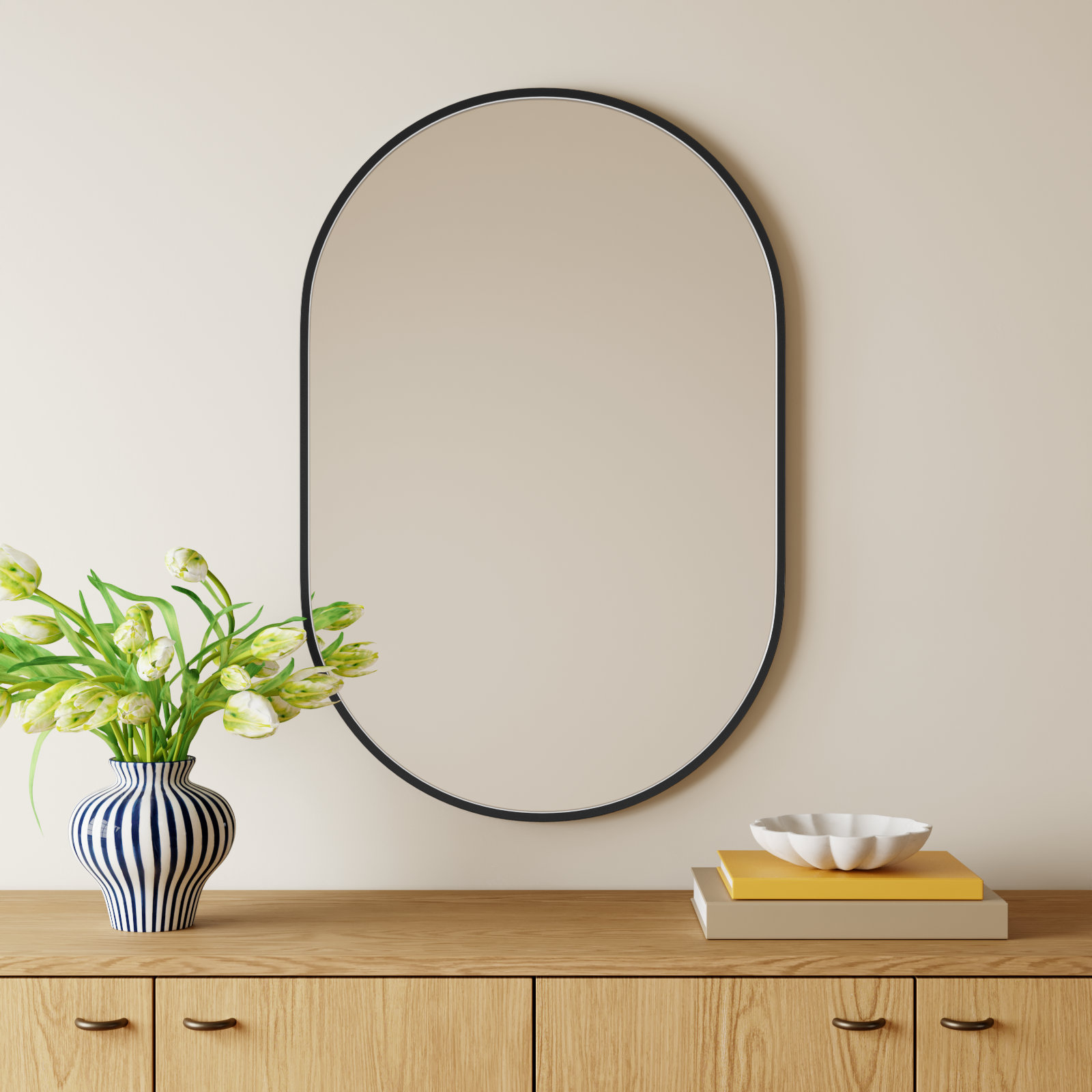 Sabine Metal Pill Wall Mirror, 40" x 27", Black