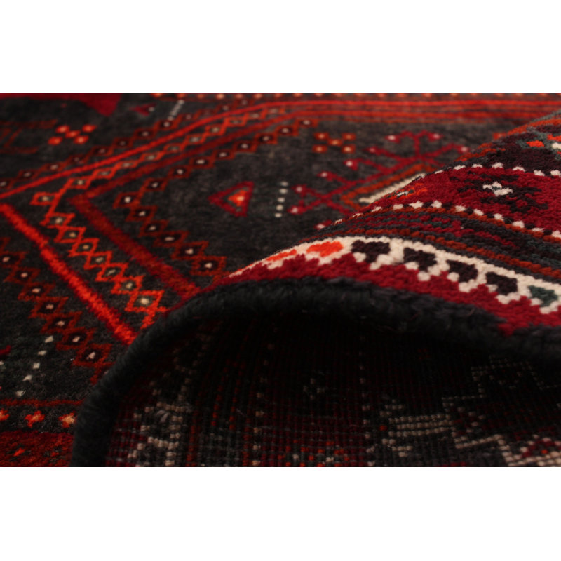 Tapis de couloir en laine noué à la main des années 1980 de conception unique 3 pi 11 po x 9 pi 5 po Tapis décoratif rouge