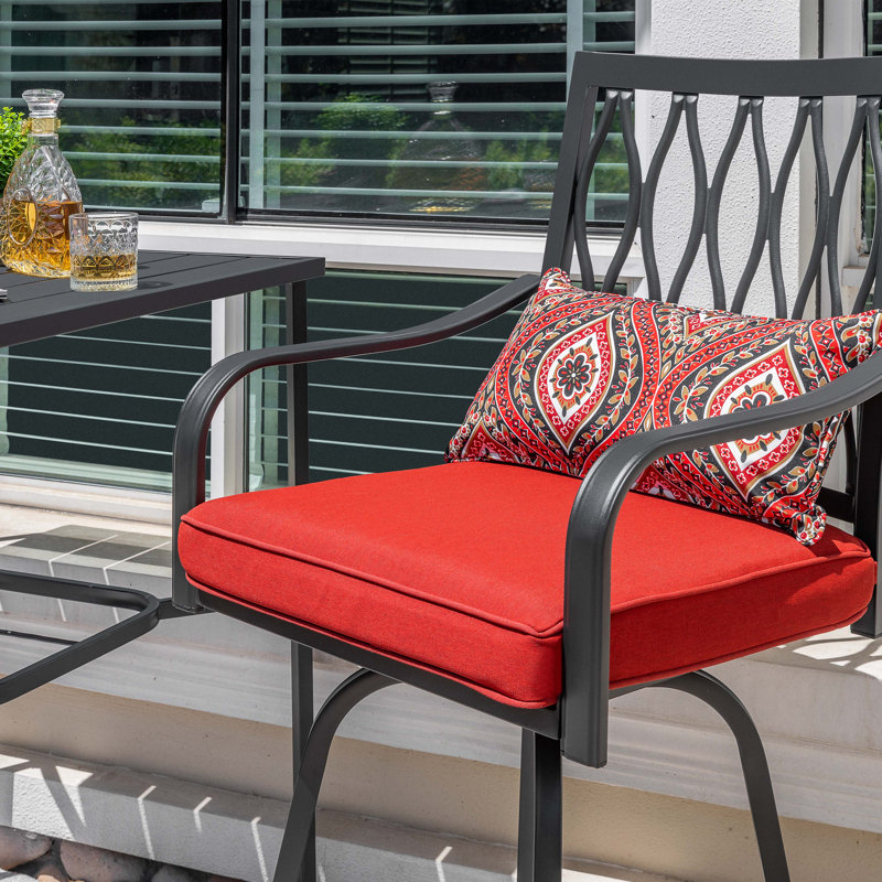 Outdoor 3pcs Metal Swivel Bar Set With Umbrella Hole And Padded Cushions 