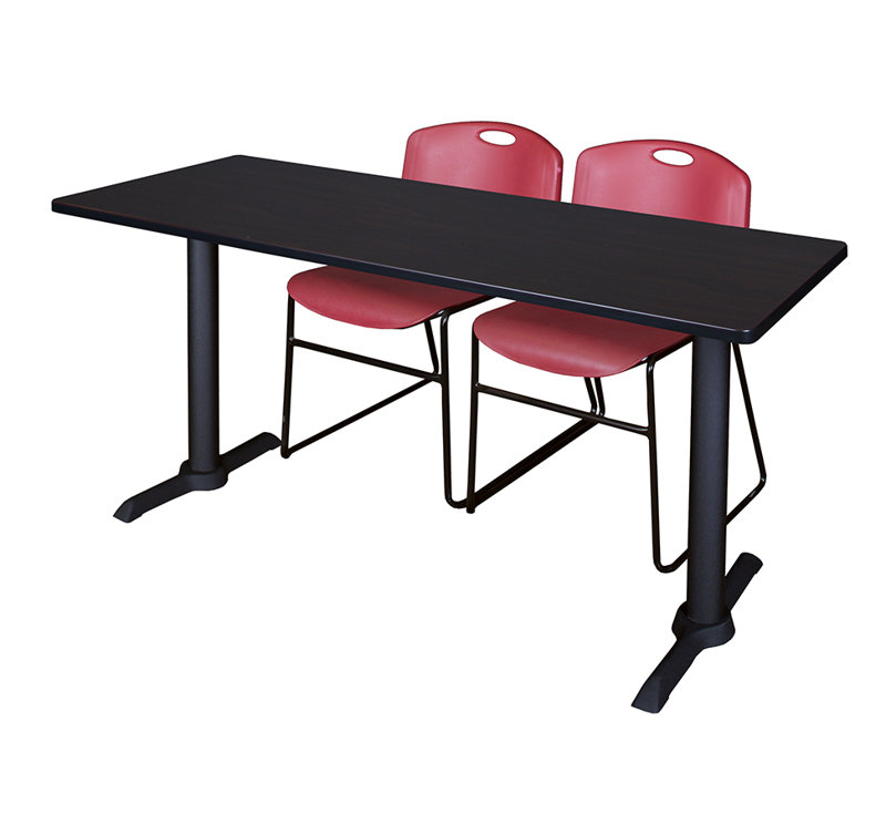 Neyland Cain T-Base training table and 2 Zeng stackable chairs, Noir, noir, noir, noir, L 66 po x P 24 po, Acajou