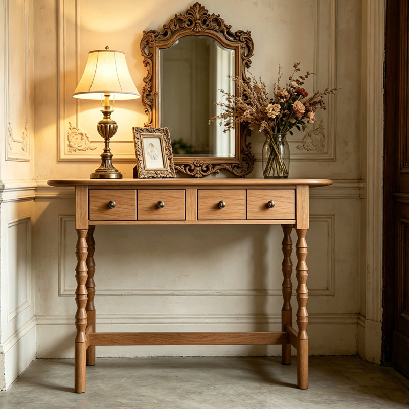 Console à quatre tiroirs French Vintage, Light Walnut