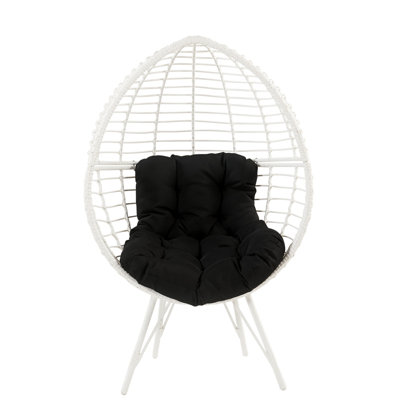 Galzed Black Fabric & White Wicker Patio Lounge Chair