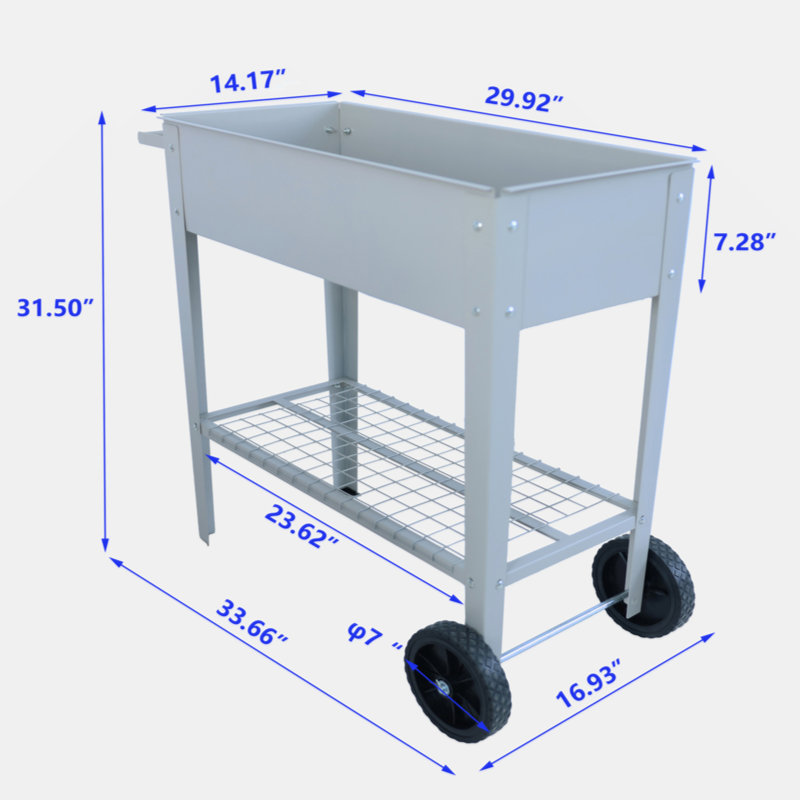 Gray Metal Rectangular Raised Garden Bed Cart with Wheels