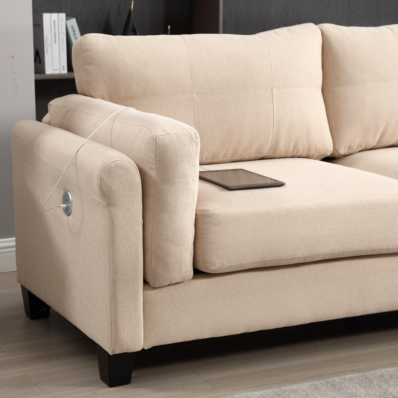 Amelien Round Arms Sofa, 34"H x 79"W x 34.5"D, Khaki