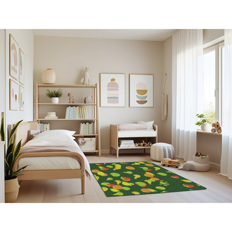 Tapis vert/rouge à motifs, Rectangle 4 pi x 6 pi