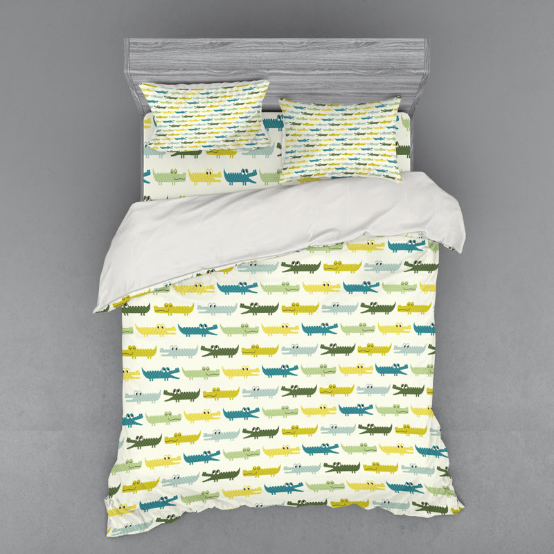 Ensemble de housse de couette animalier en microfibre jaune côtier, Housse de couette grand + 3 pièces supplémentair
