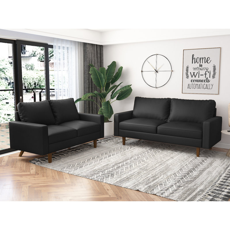 Cilla 58.3'' Faux Leather Loveseat, Black , 33.1" H x 69.7" W x 31.7" D