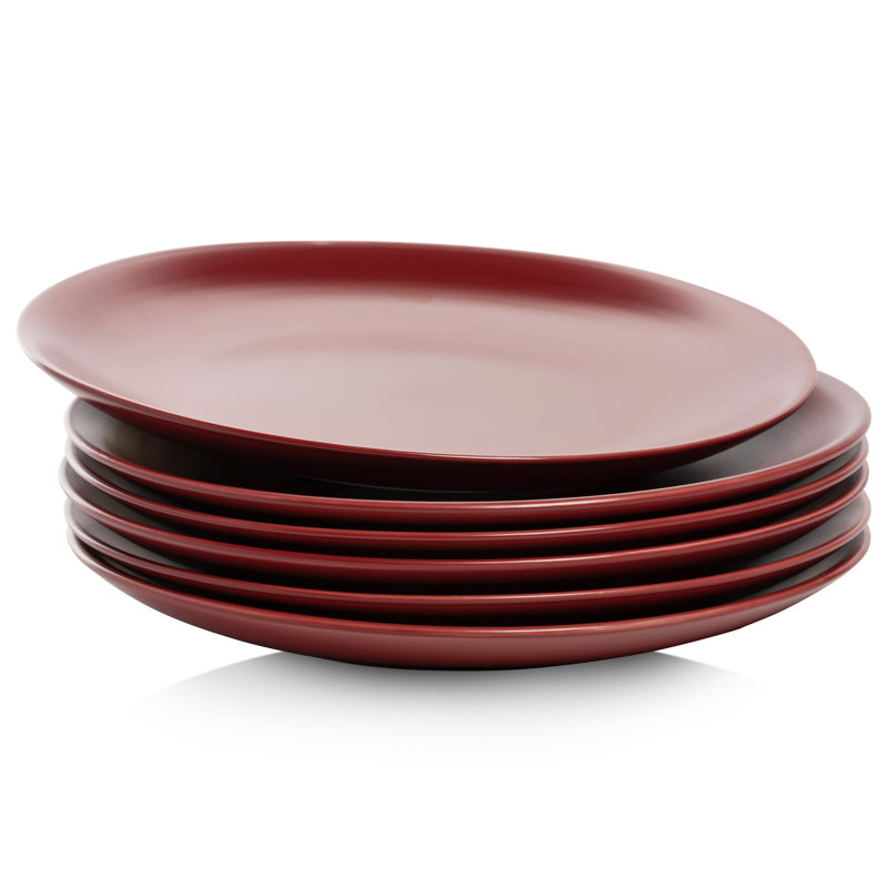 Wazee Matte Red 10.5" Ceramic Dinner Plates, Set of 6