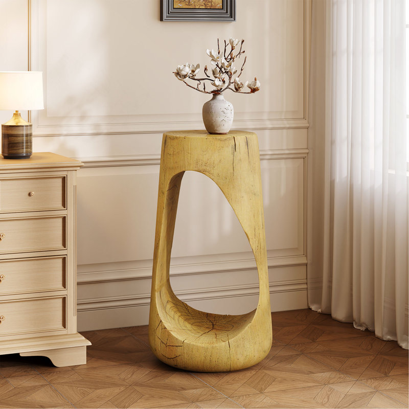 Table d'appoint d'extérieur, table de bout à conception creuse, table de tabouret de jardin de patio, table d'appoint décorative pour terrasse de balcon de plage, béton léger, texture semblable au bois