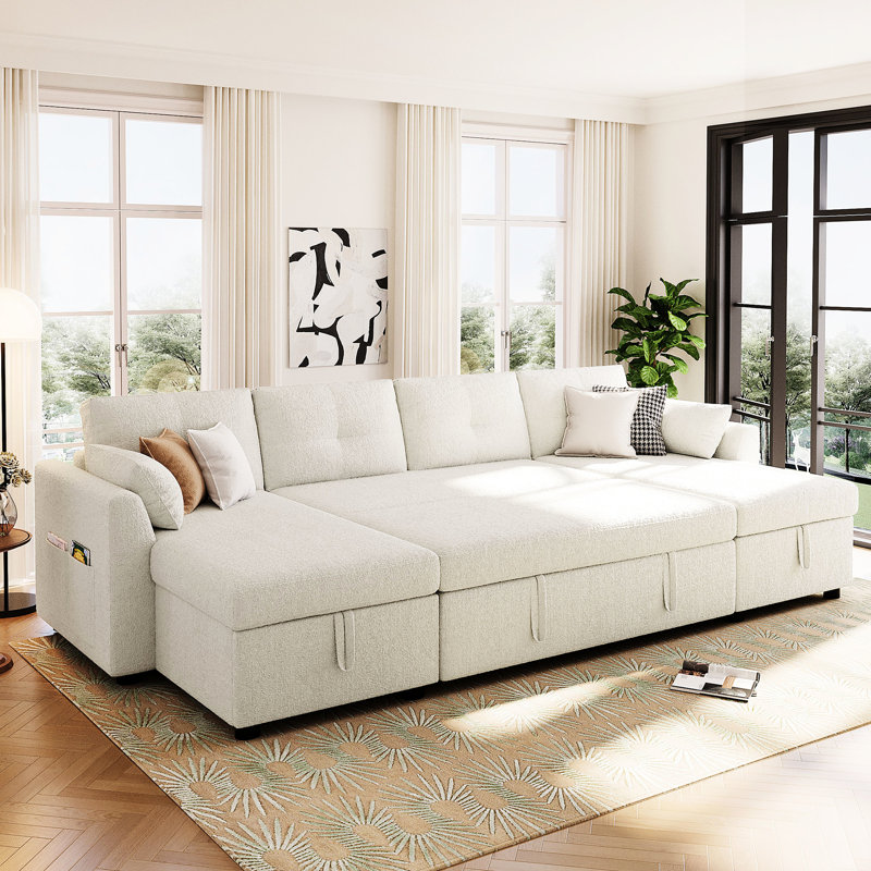 Canapé d'angle confortable avec rangement et prise de recharge pour des moments de détente en famille - Tissu beige pour un usage quotidien