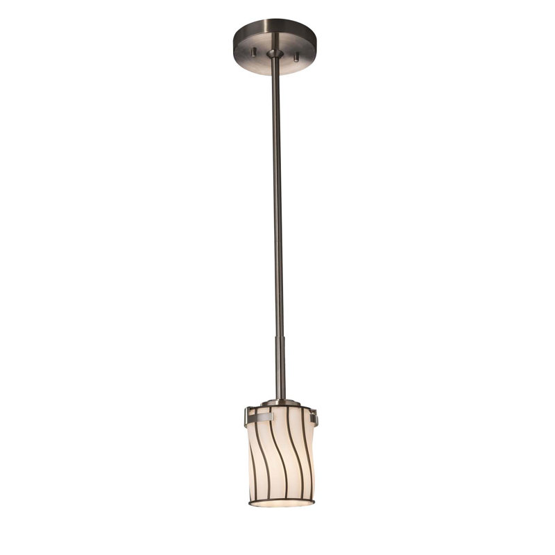 Luminaire suspendu à cylindre simple 1 lumières Grisby, Nickel brossé, Spirale avec bulles transparentes, DEL dédiée