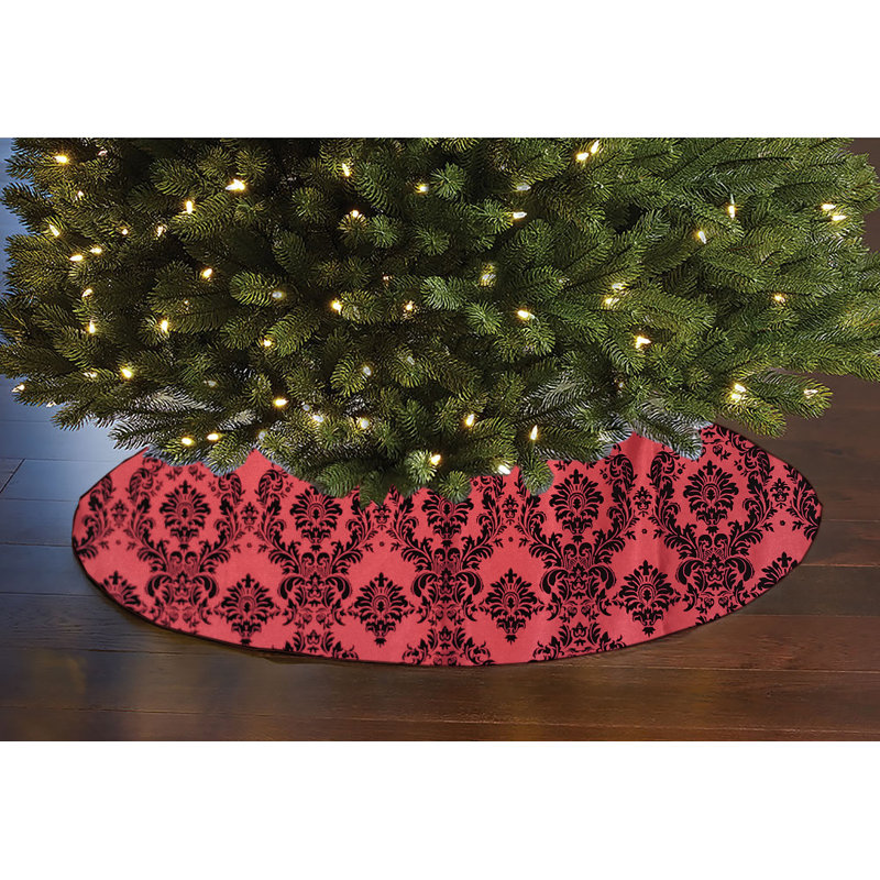 Jupe d'arbre de Noël damassé, Noir / corail