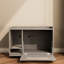 Enceinte de litière grise pour chat avec conception de mobilier, espace supérieur pour les articles pour animaux de compagnie, roues silencieuses faciles à nettoyer, ventilation intérieure à 4 grilles avec air frais, tapis intégré pour arrêter de suivre la grande enceinte,-1991569597