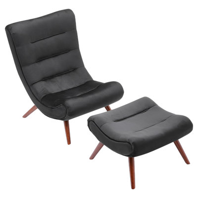 Peard Velvet Lounge Chair With Footstool