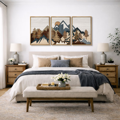 «Western Wood Effect Landscape», art de montagne de campagne brune, photos de décor de chalet rustique à la ferme, 3 pièces, impression sur toile encadrée, impression numérique 16 po x 24 po x 3 pièces, 24 po x 36 po x 3 pièces