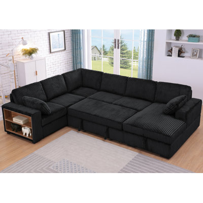 Sleeper Sectional Sofa with Pull-Out Bed, Storage Armrest, Right-Facing Storage Chaise