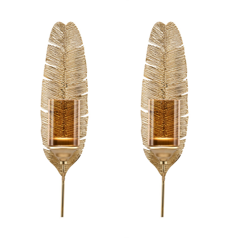 2 Piece 17" Glass/Metal Wall Sconce Set