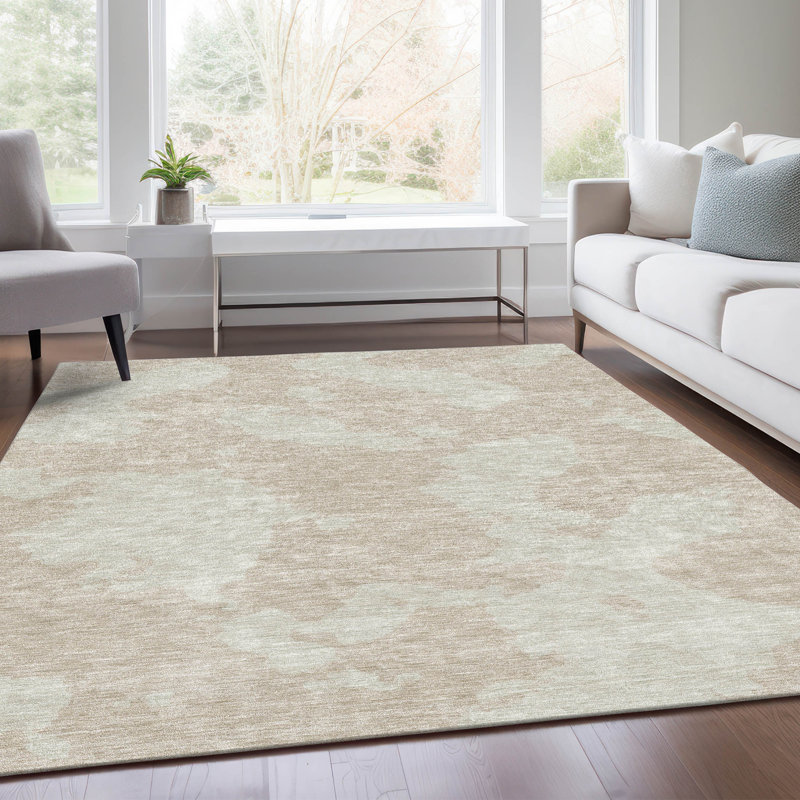 Tapis beige lavable à la machine de qualité supérieure Prisco, Rectangle 10 pi x 14 pi