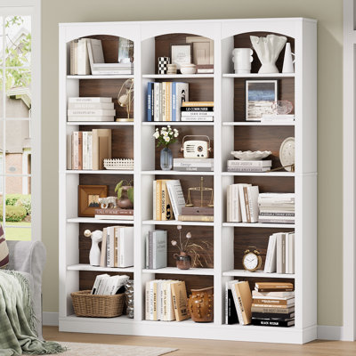 Bibliothèque triple standard à 6 niveaux de 70 pouces avec cadre arqué et tablettes réglables