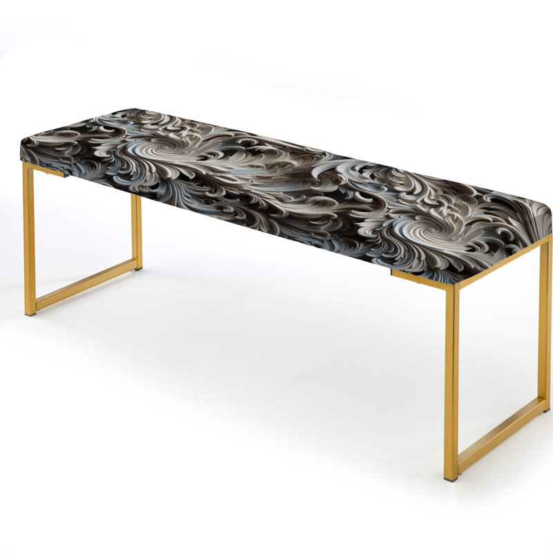Beige et argent à motif cachemire Sphinx - Banc rembourré à motif cachemire doré
