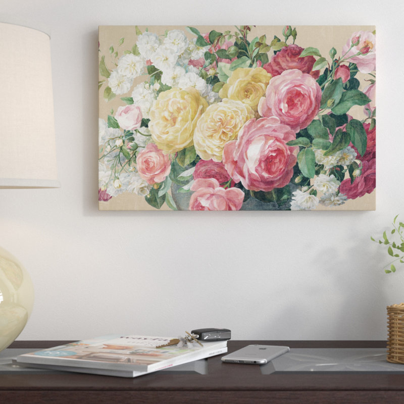 Reproduction d’art sur toile tendue, "roses antique" dans le zoom, Toile encadrée noire, H 26 po x l 18 po x P 1 po
