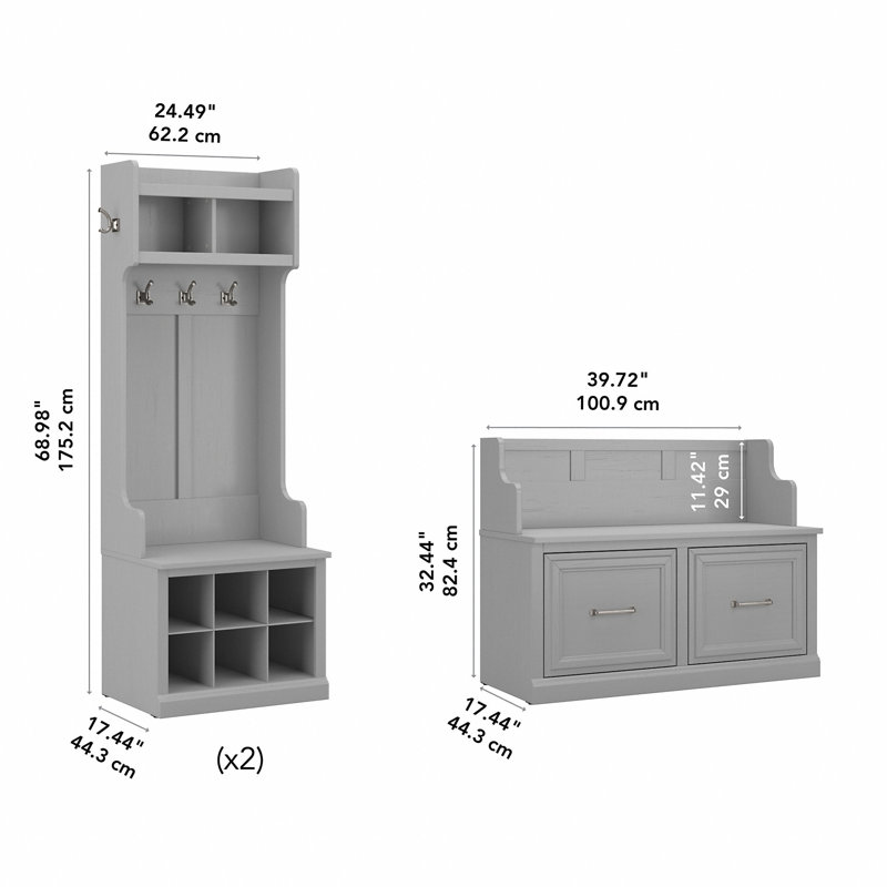 Arulappu 3-Piece Manufactured Wood Hall Tree, Cape Cod Gray