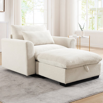 Velours côtelé beige pour la chambre à coucher - Espace de rangement, canapé moderne avec siège profond et coussins en mousse, facile à assembler