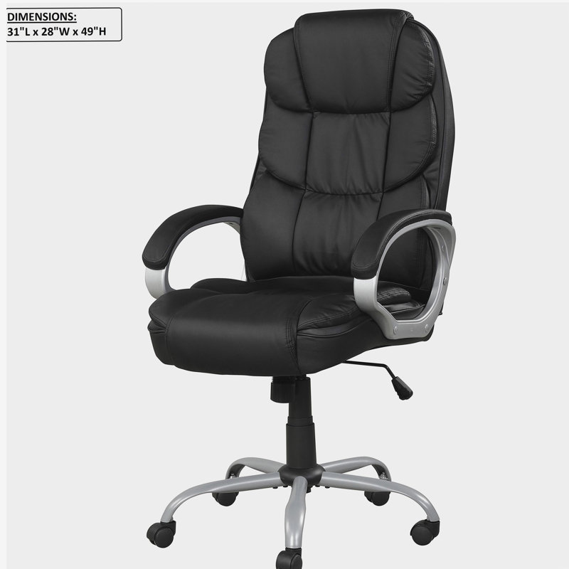 PU Leather Upholstered Office Task Chair, Modern Adjustable 360 Degree Swivel Chair, High Back, Black/Silver