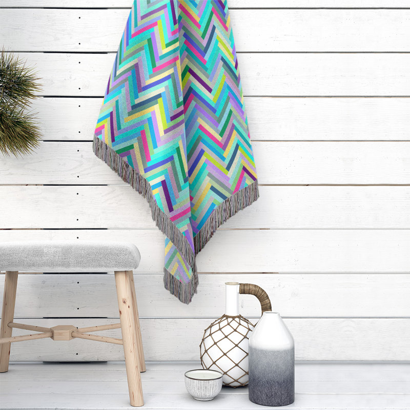 Jeté en coton tissé à chevrons Katelyn Elizabeth, Bleu