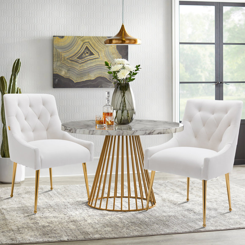 Arbri Velvet Side Chair, White Velvet