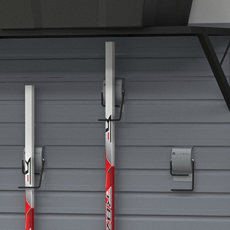 Flow Wall 14 Piece Slatwall Panel, Heavy Duty Shelf, Bin & Hook Storage Set - Slatwall, Silver
