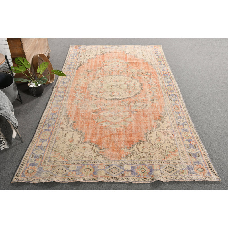 Grand tapis en laine fabriqué à la main de style anatolien de style turc rétro pour le décor du salon blanc / orange