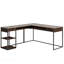 Bureau en L avec bibliothèque à cinq tablettes, finition brune