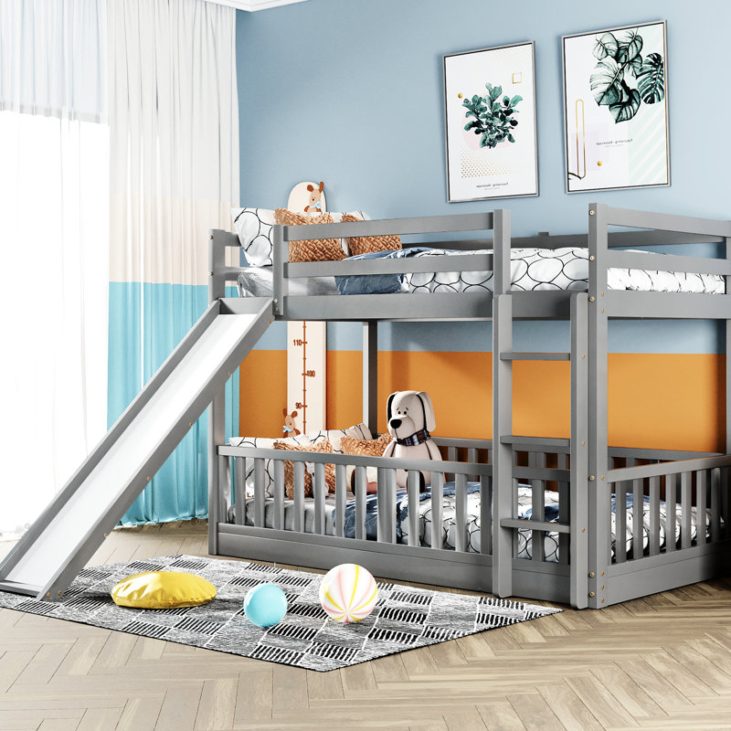 Gray Twin Over Bunk Bed With And Slide - Bedroom Upgrade In Maximize Space & Fun, Gray