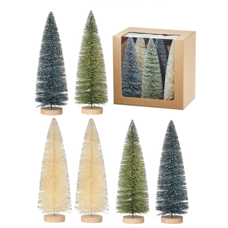 Boîte de 6 arbres de sisal 9 po rétro, Argent / brun / vert