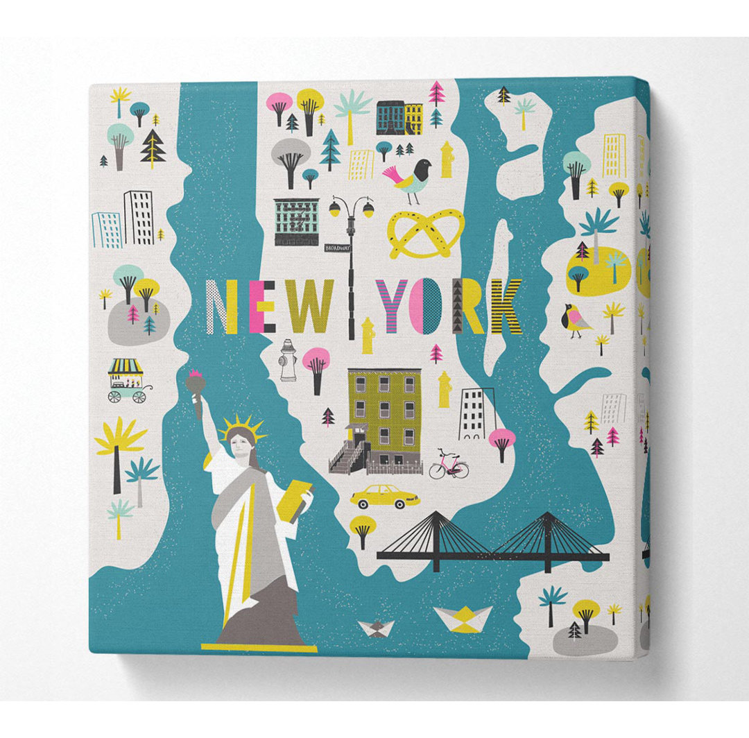 Armie The Little Map Of New York - Leinwanddrucke auf Wrapped Canvas