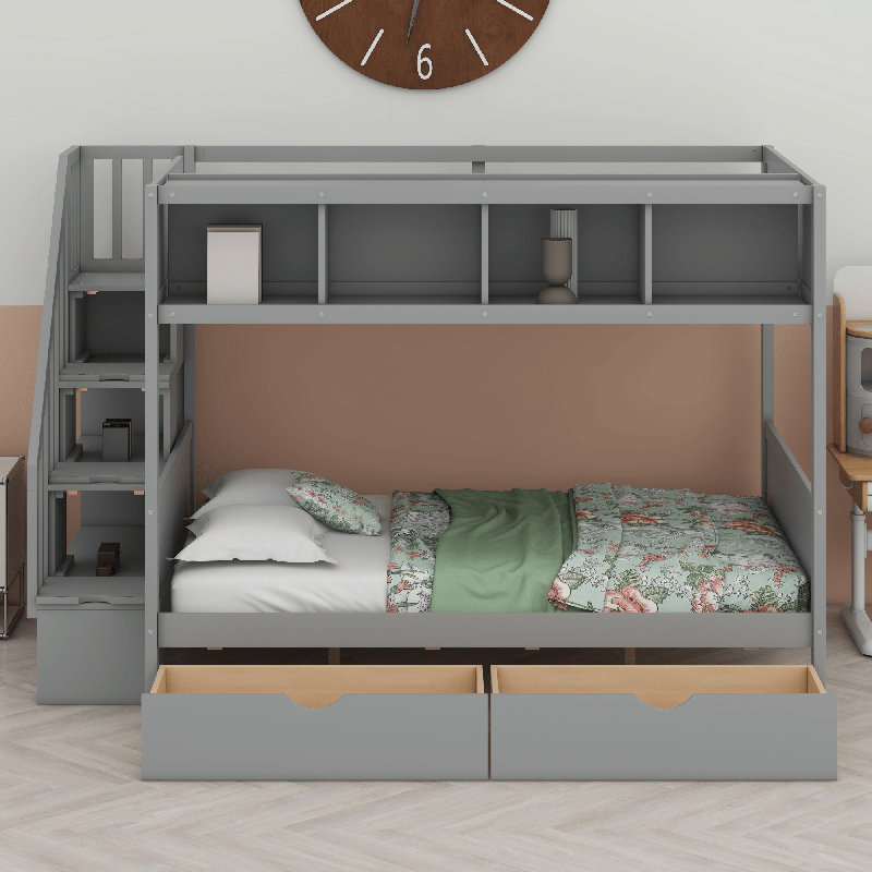 Lit superposé avec tablettes, Gris