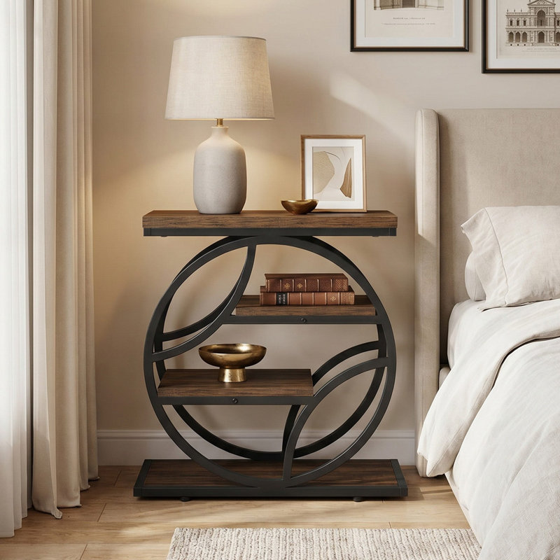 Table de bout industrielle étroite de 25,6 po avec 4 tablettes de rangement à 4 niveaux, table d'appoint latérale autoportante pour le salon et la chambre à coucher