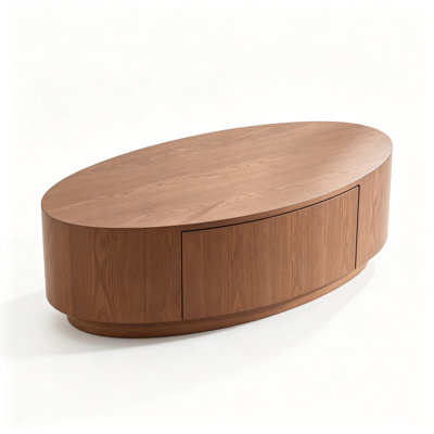 Modern Luxury Oval Coffee Table with Storage Drawer, Dark Walnut Finish, No Assembly Required